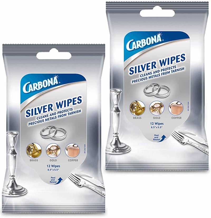 Carbona Silver Wipes | Metal Cleaner & Polish | 12 Wipes, 2 Pack - Image 1